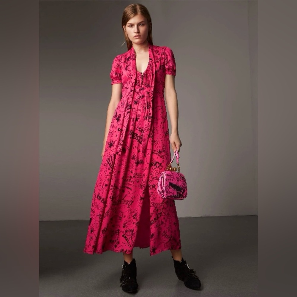 Burberry Antonina Silk Fuschia Dress